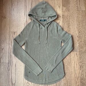 Ralph Lauren Hooded Waffle Knit Sweater Olive Green Size Small Petite